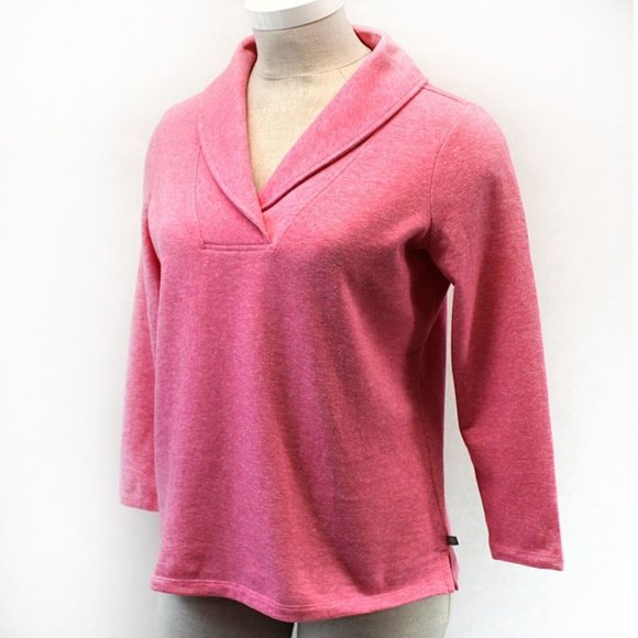 TALBOTS Plus Pink Heather FEATHERWEIGHT FLEECE WRAP NECK PULLOVER Top 3X - Picture 7 of 7